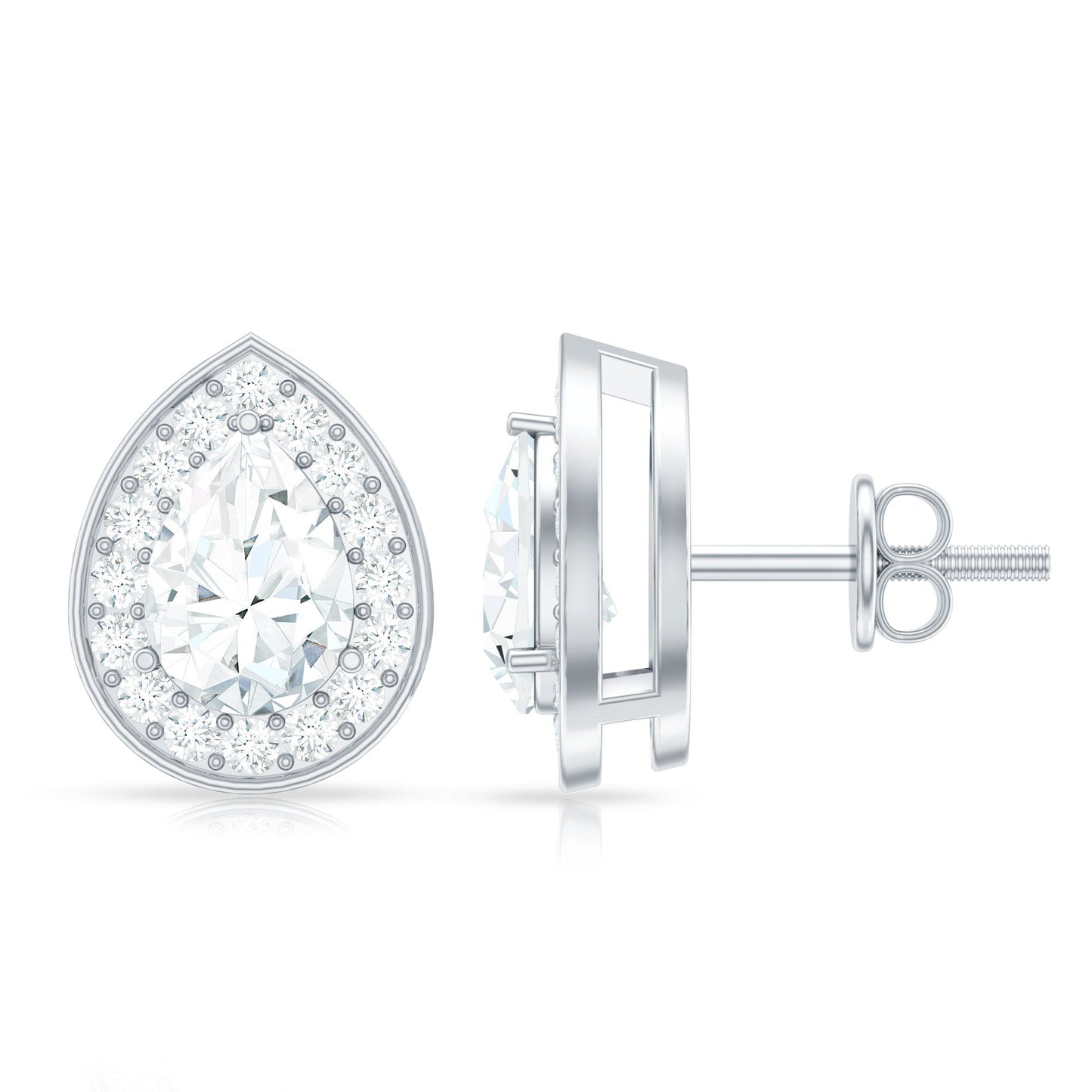 Certified Pear Shape Moissanite Teardrop Earrings with Halo