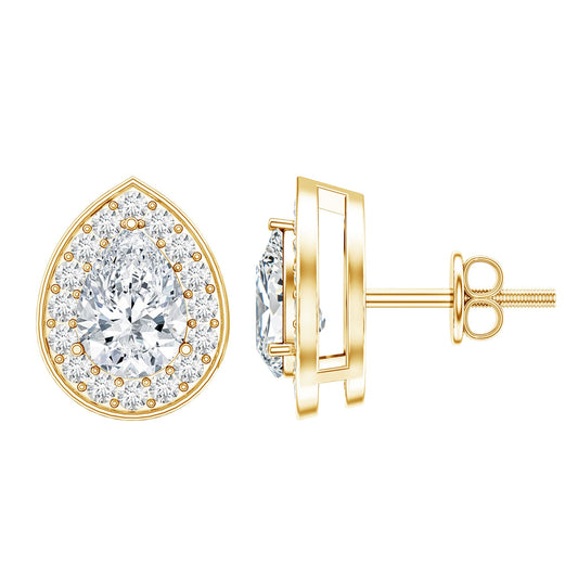 Certified Pear Shape Moissanite Teardrop Earrings with Halo