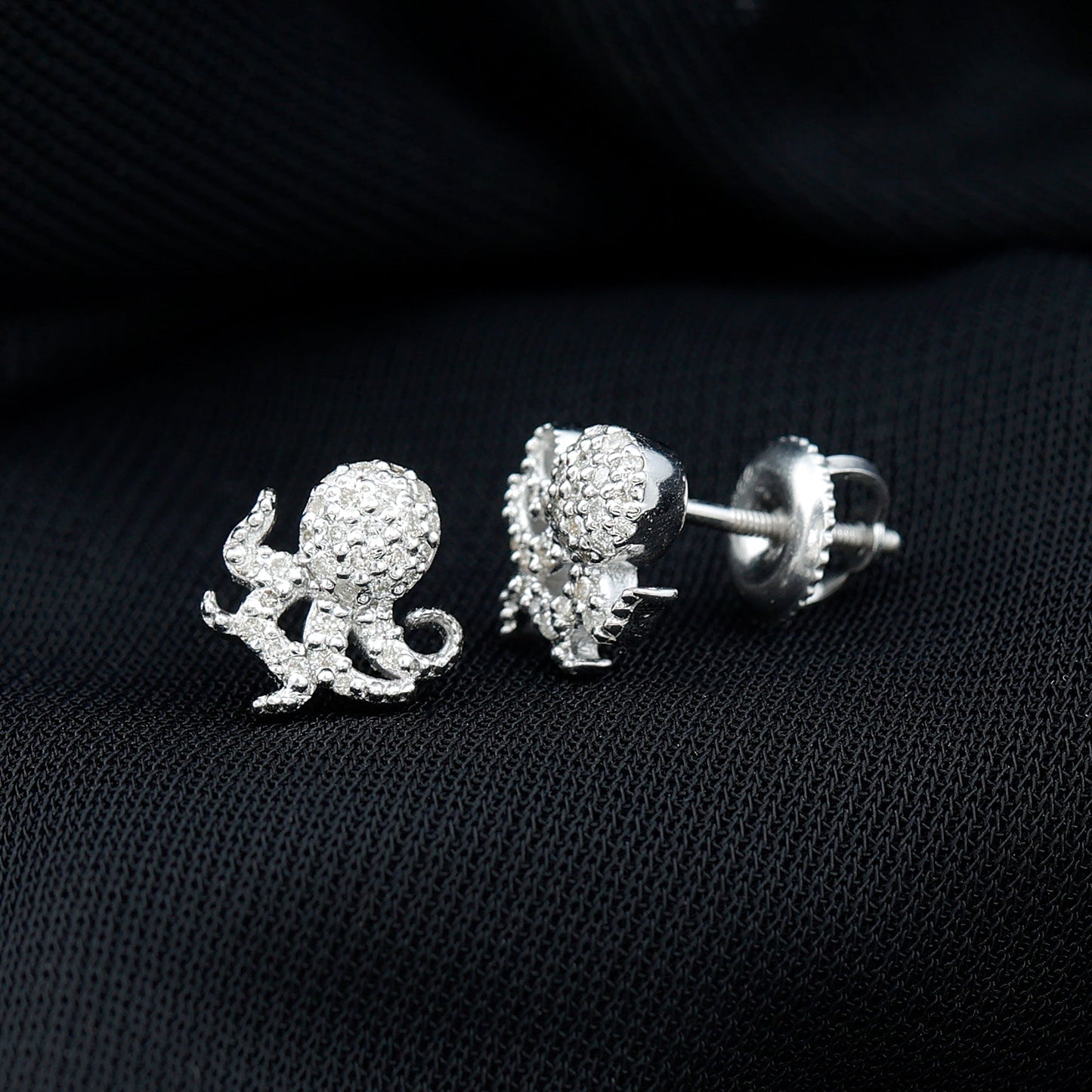 Real Diamond Octopus Stud Earrings for Women