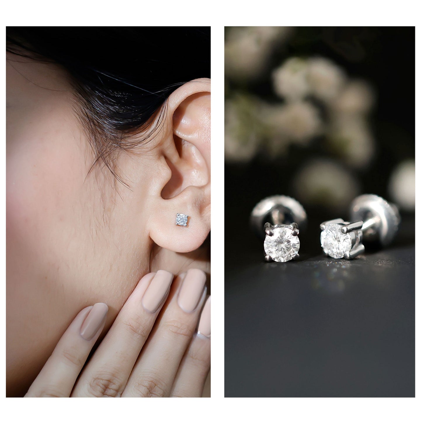 Round Moissanite Solitaire Stud Earrings in Prong Setting