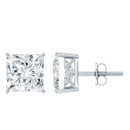 6 Carat Princess Cut Cubic Zirconia Solitaire Stud Earrings in Silver