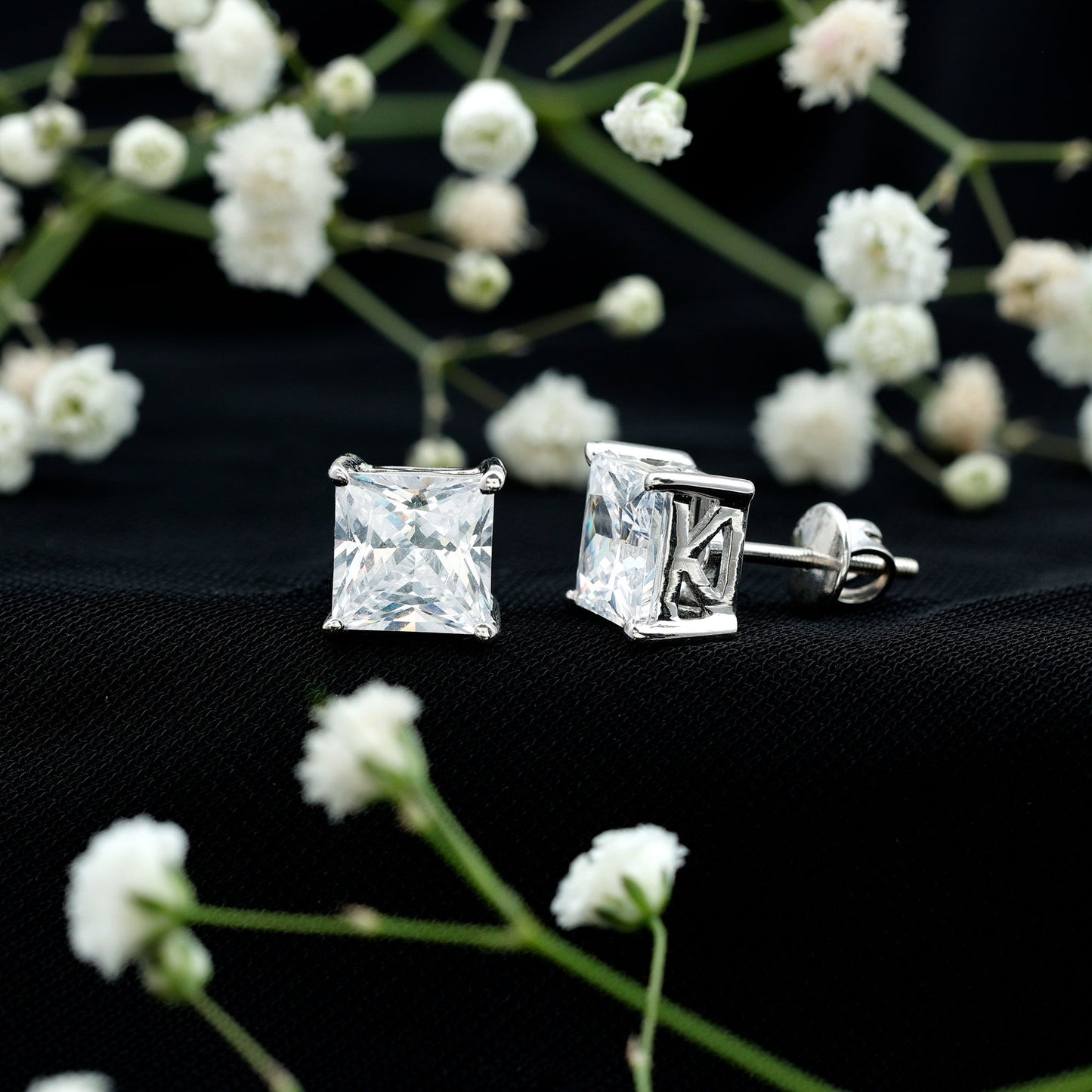 6 Carat Princess Cut Cubic Zirconia Solitaire Stud Earrings in Silver