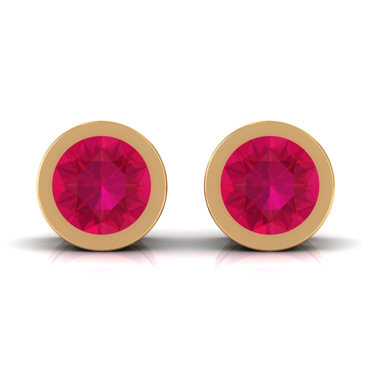 Round Ruby Dainty Solitaire Stud Earrings in Bezel Setting
