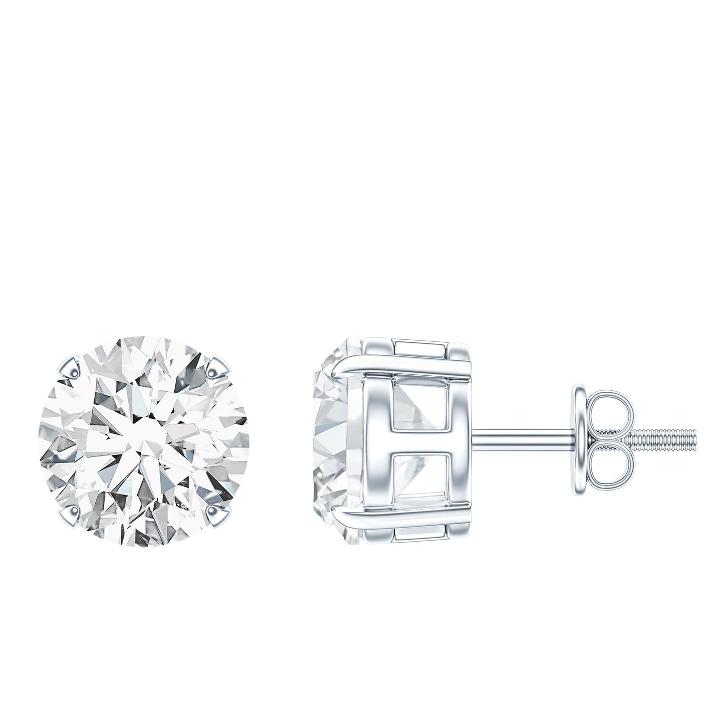 4 Carat Round Cubic Zirconia Stud Earrings in Silver