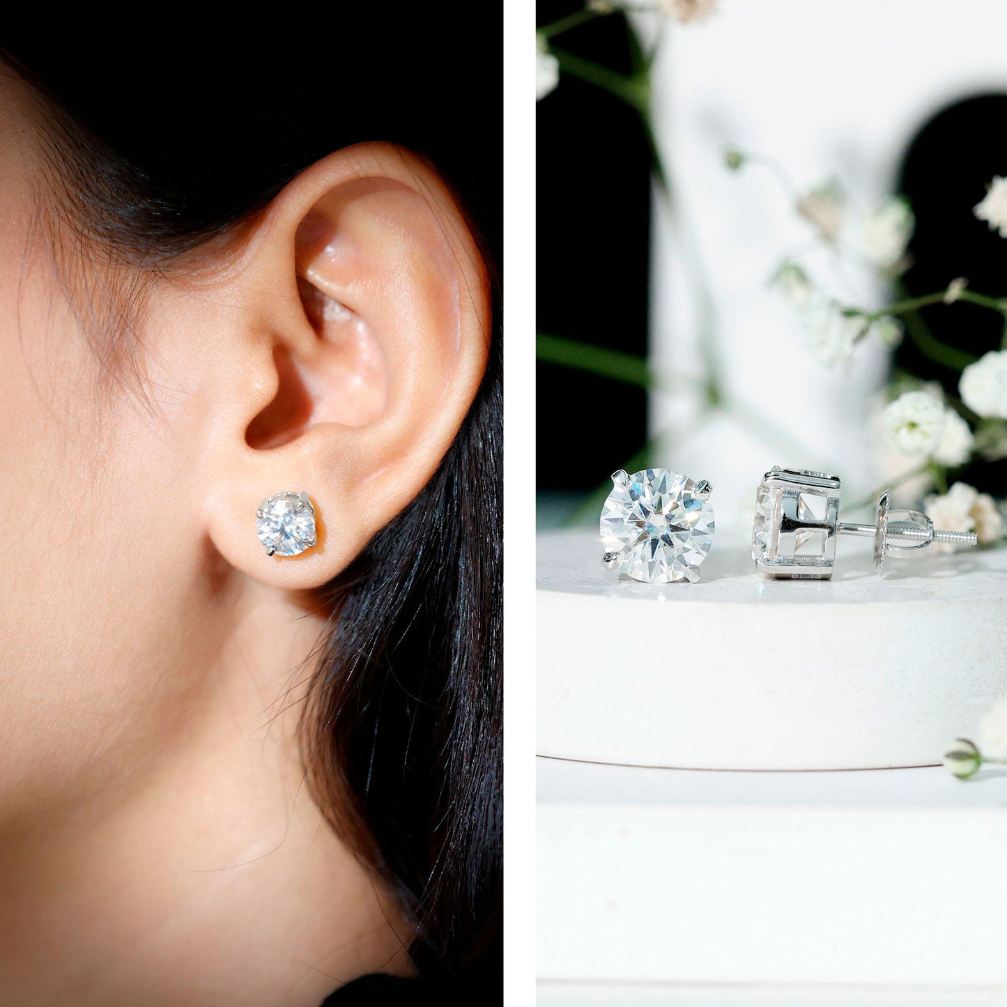4 Carat Round Cubic Zirconia Stud Earrings in Silver