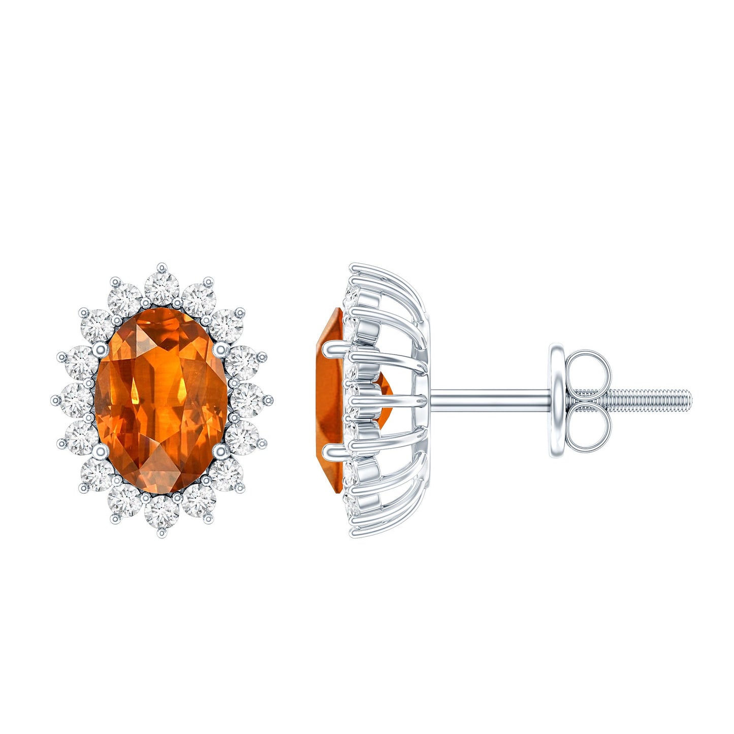 Lab Created 2 Carat Orange Sapphire Stud Earrings with Moissanite Halo
