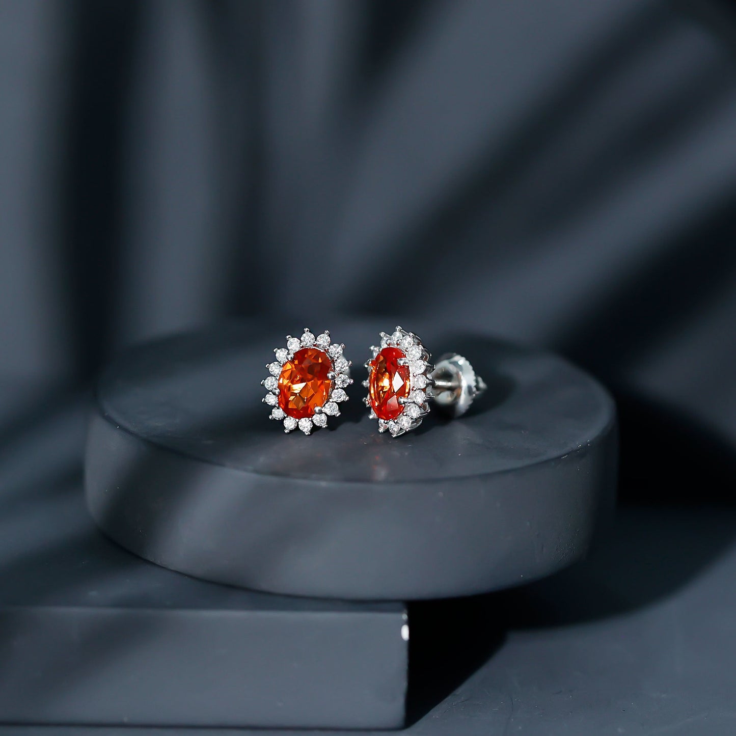 Lab Created 2 Carat Orange Sapphire Stud Earrings with Moissanite Halo