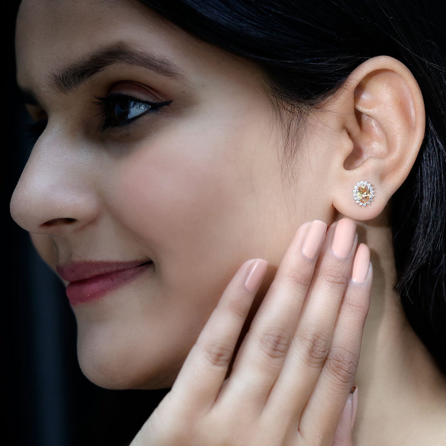 2 Carat Lab Grown Yellow Sapphire Stud Earrings with Halo