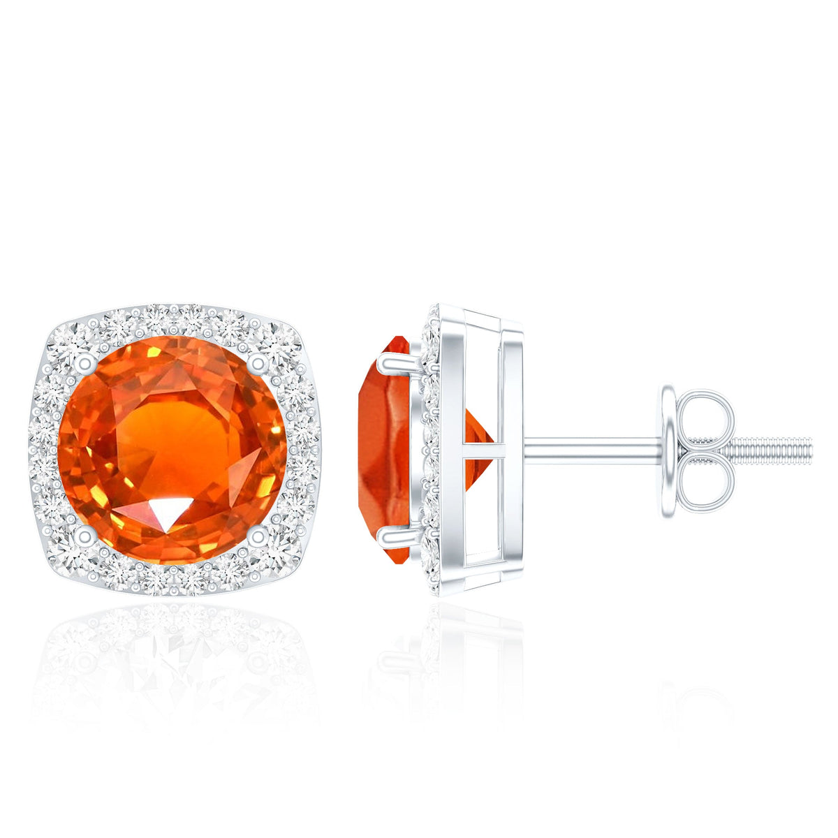 Classic Lab Created Orange Sapphire and Diamond Stud Earrings