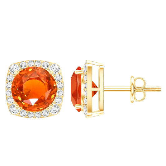 Classic Lab Created Orange Sapphire and Diamond Stud Earrings