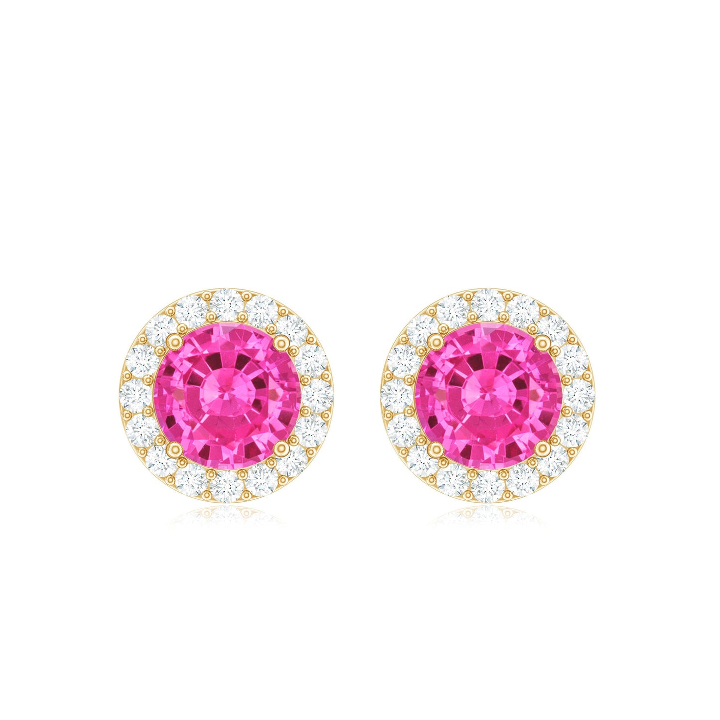 Lab Created Pink Sapphire and Diamond Halo Stud Earrings