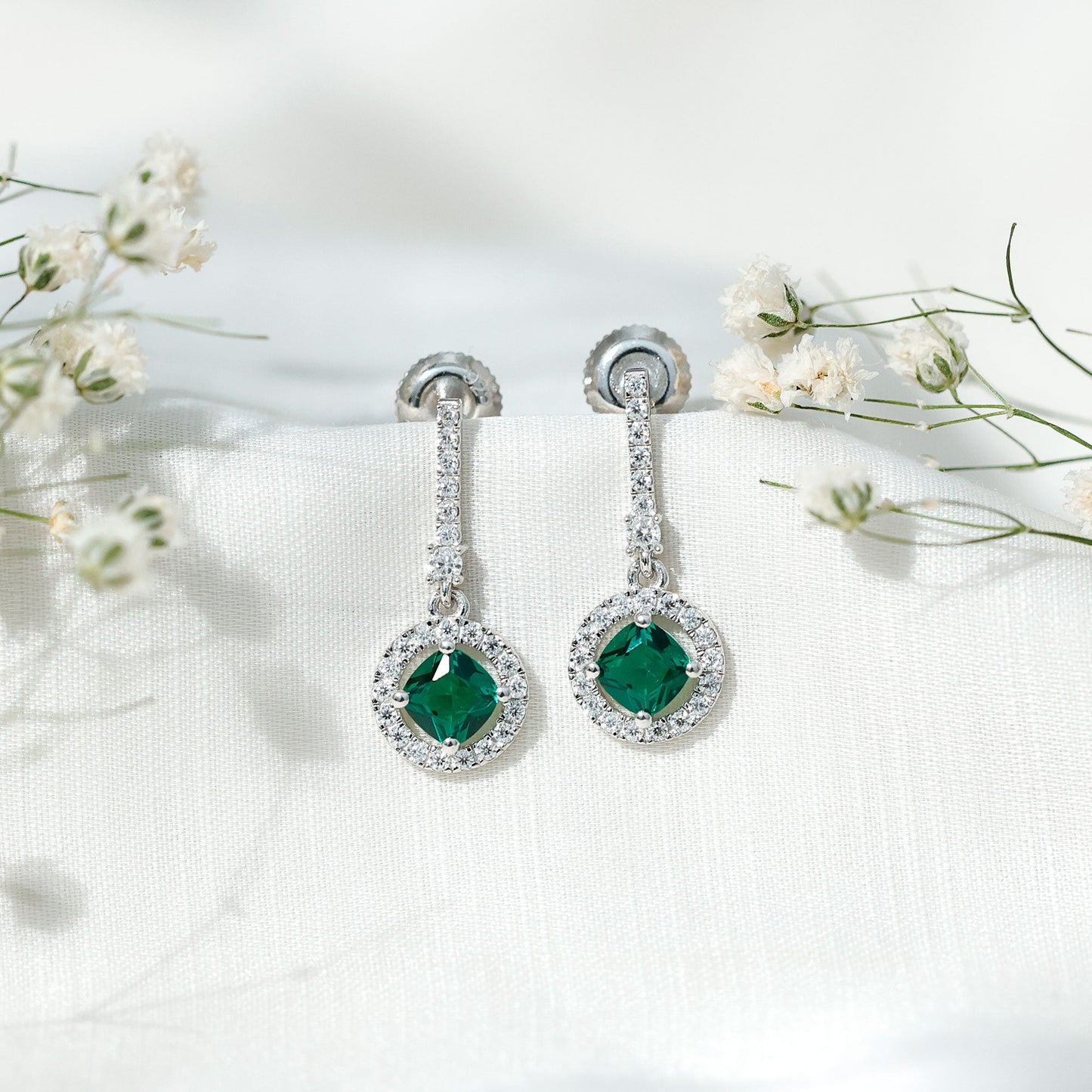 1.8 Carat Lab Grown Emerald Drop Earrings with Moissanite