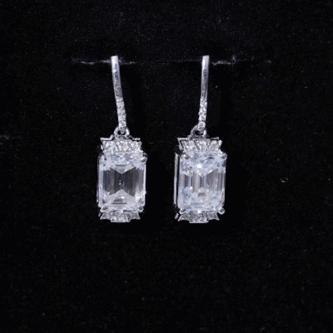 3.5 Carat Emerald Cut Moissanite Drop Earrings for Women in Silver