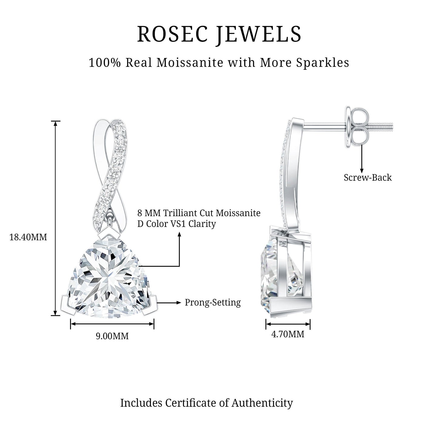 Certified 3 Carat Trilliant Cut Moissanite Infinity Drop Earrings