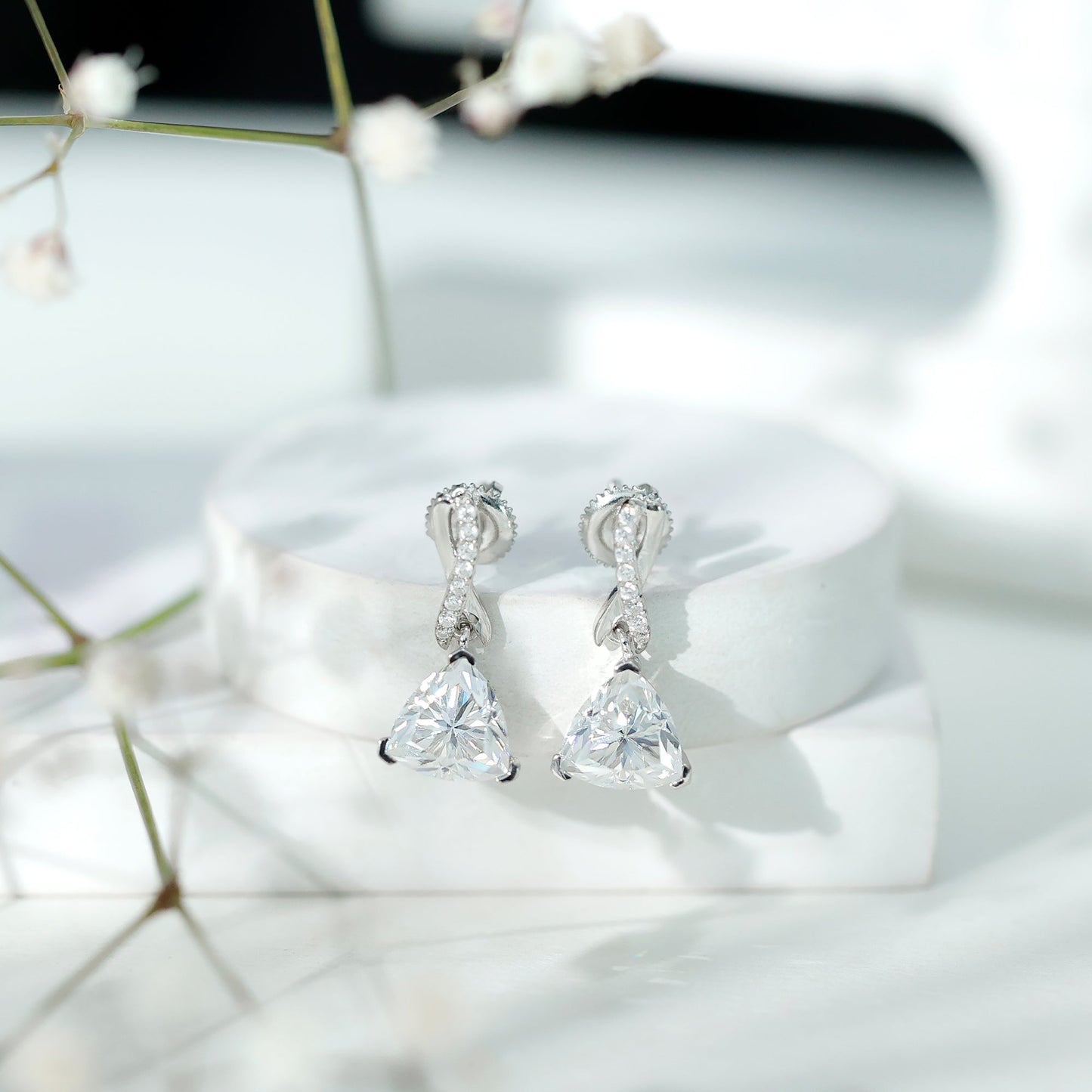 Certified 3 Carat Trilliant Cut Moissanite Infinity Drop Earrings