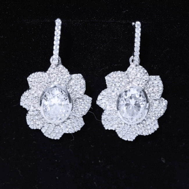 Bezel Set 2.5 Carat Oval Moissanite Flower Drop Earrings
