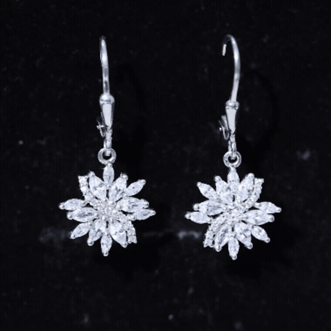 Sterling Silver Moissanite Drop Flower Earrings with Lever Back