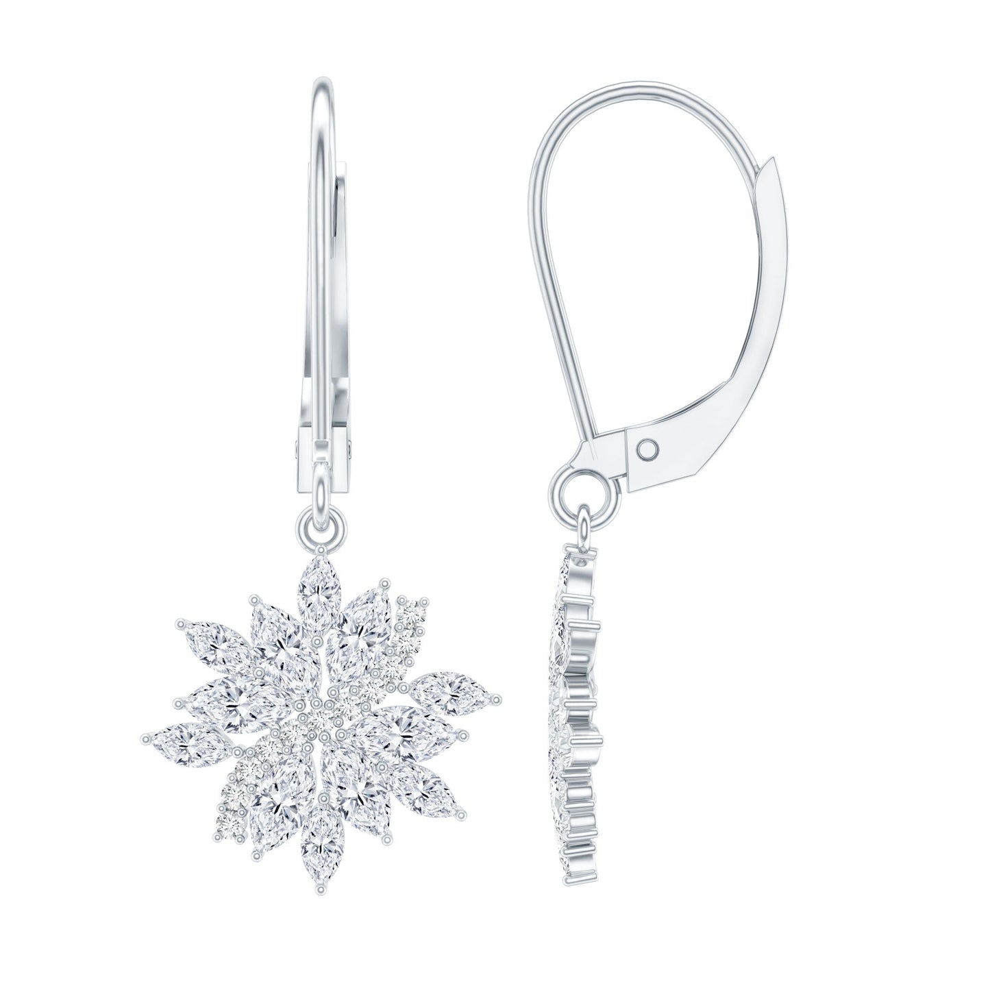 Sterling Silver Moissanite Drop Flower Earrings with Lever Back