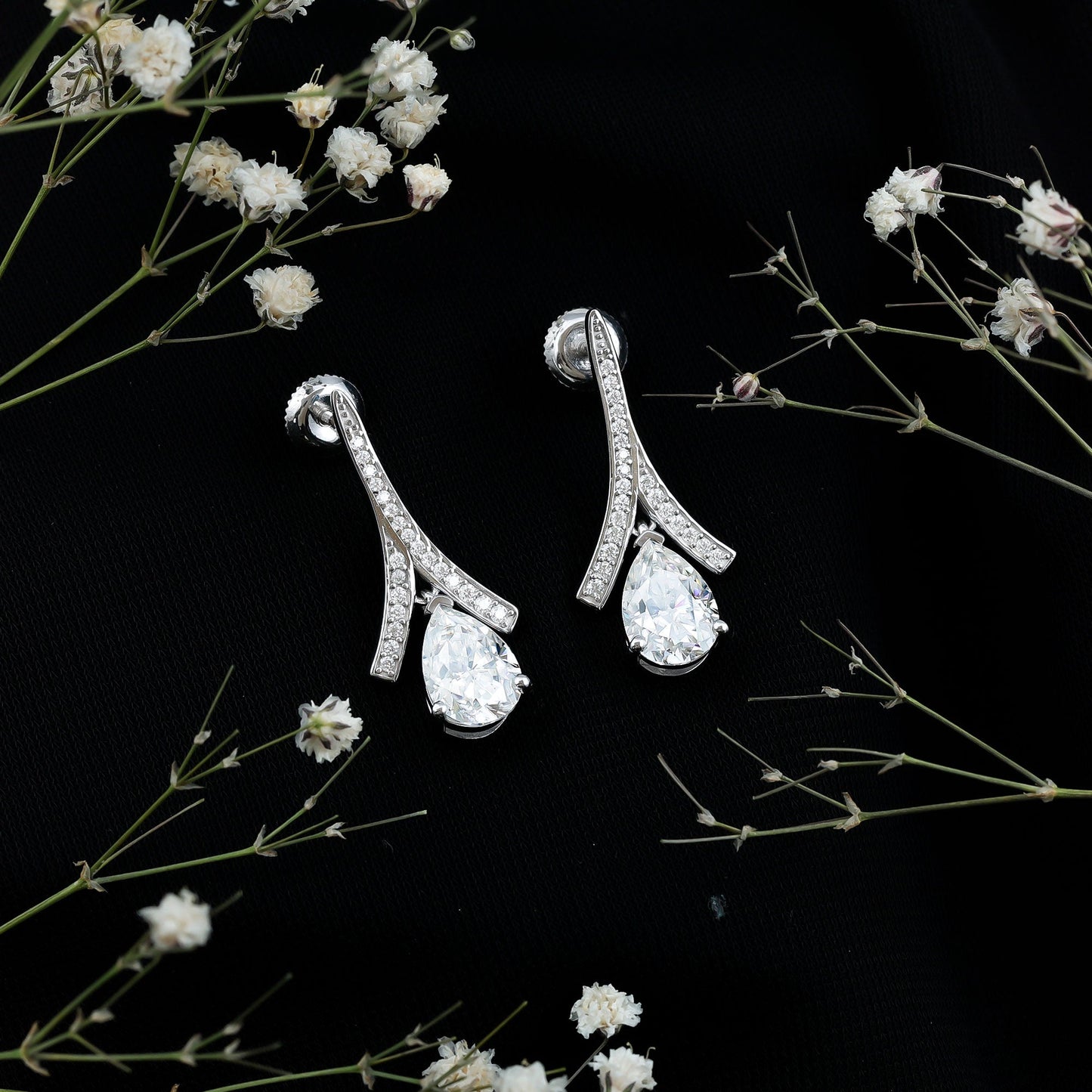 Pear Shaped 4 Carat Moissanite Dangle Drop Earrings for Wedding