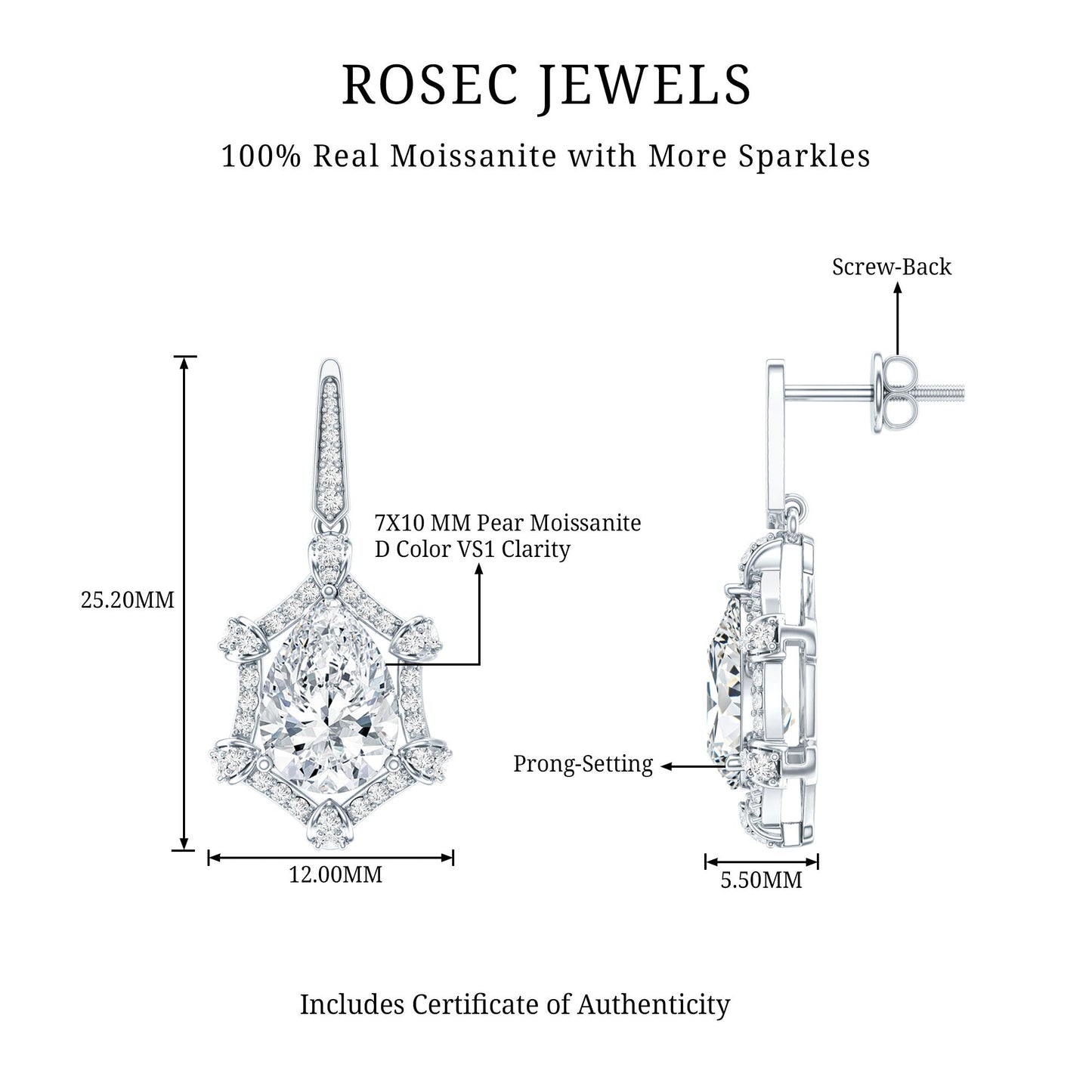 Vintage Inspired Moissanite Silver Drop Earrings for Wedding