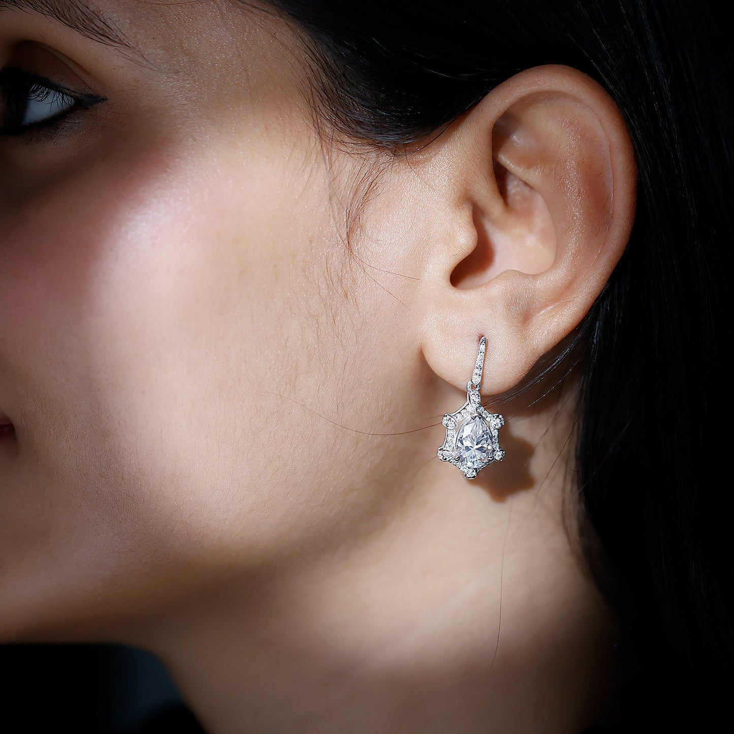 Vintage Inspired Moissanite Silver Drop Earrings for Wedding