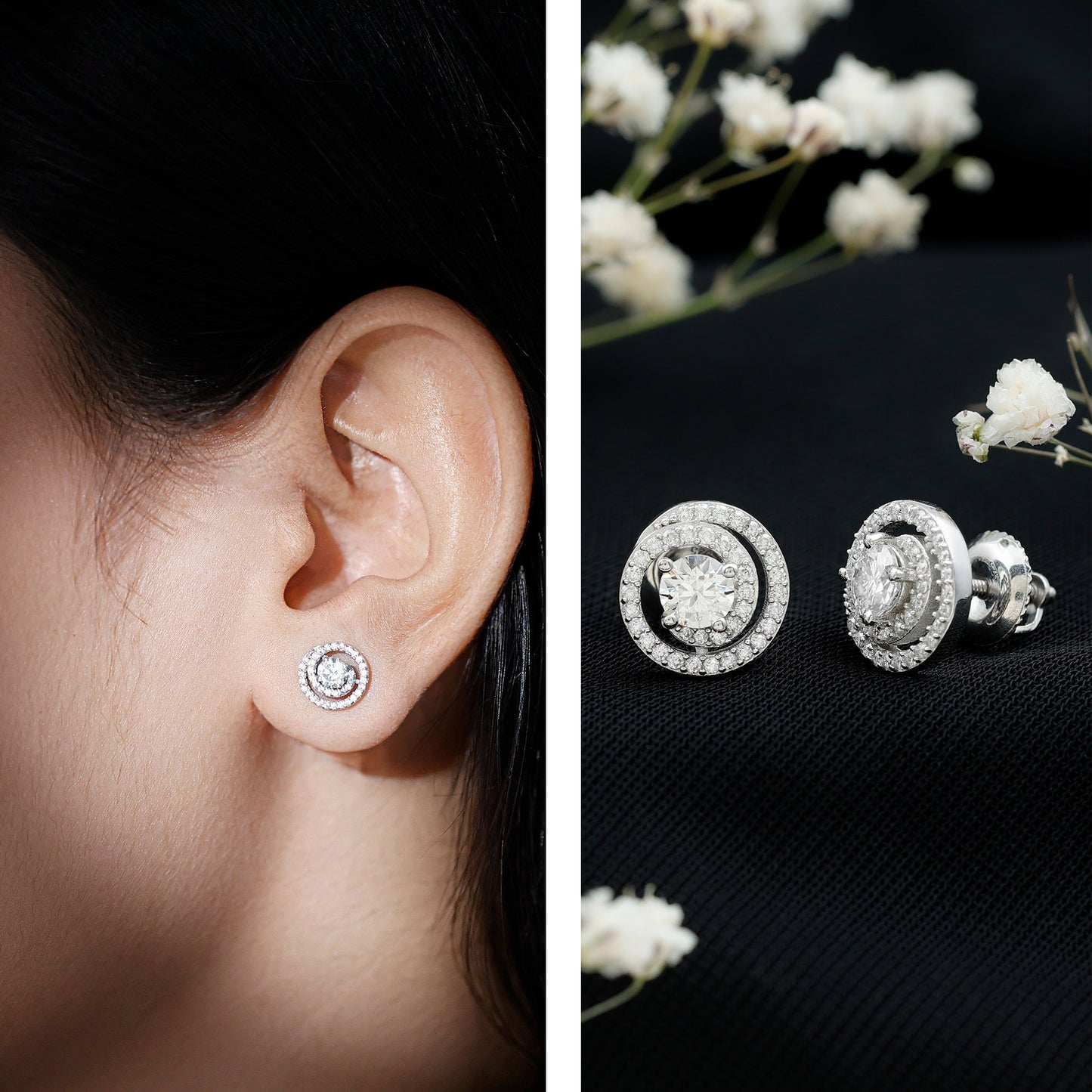 Sterling Silver Moissanite Swirl Stud Earrings for Women
