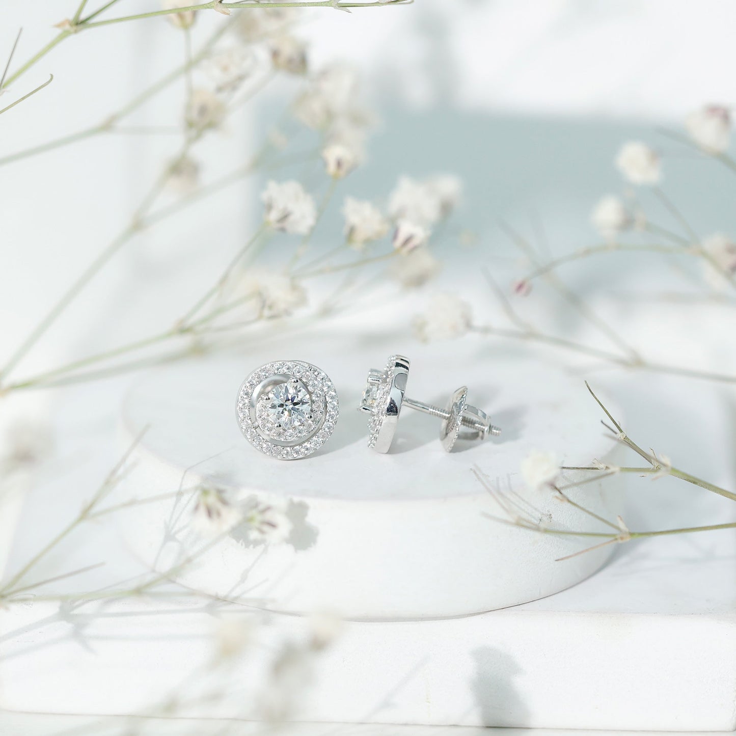 Sterling Silver Moissanite Swirl Stud Earrings for Women