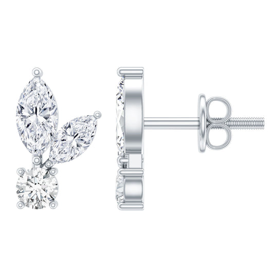Certified Moissanite Playboy Stud Earrings in 14K Gold Plated Silver