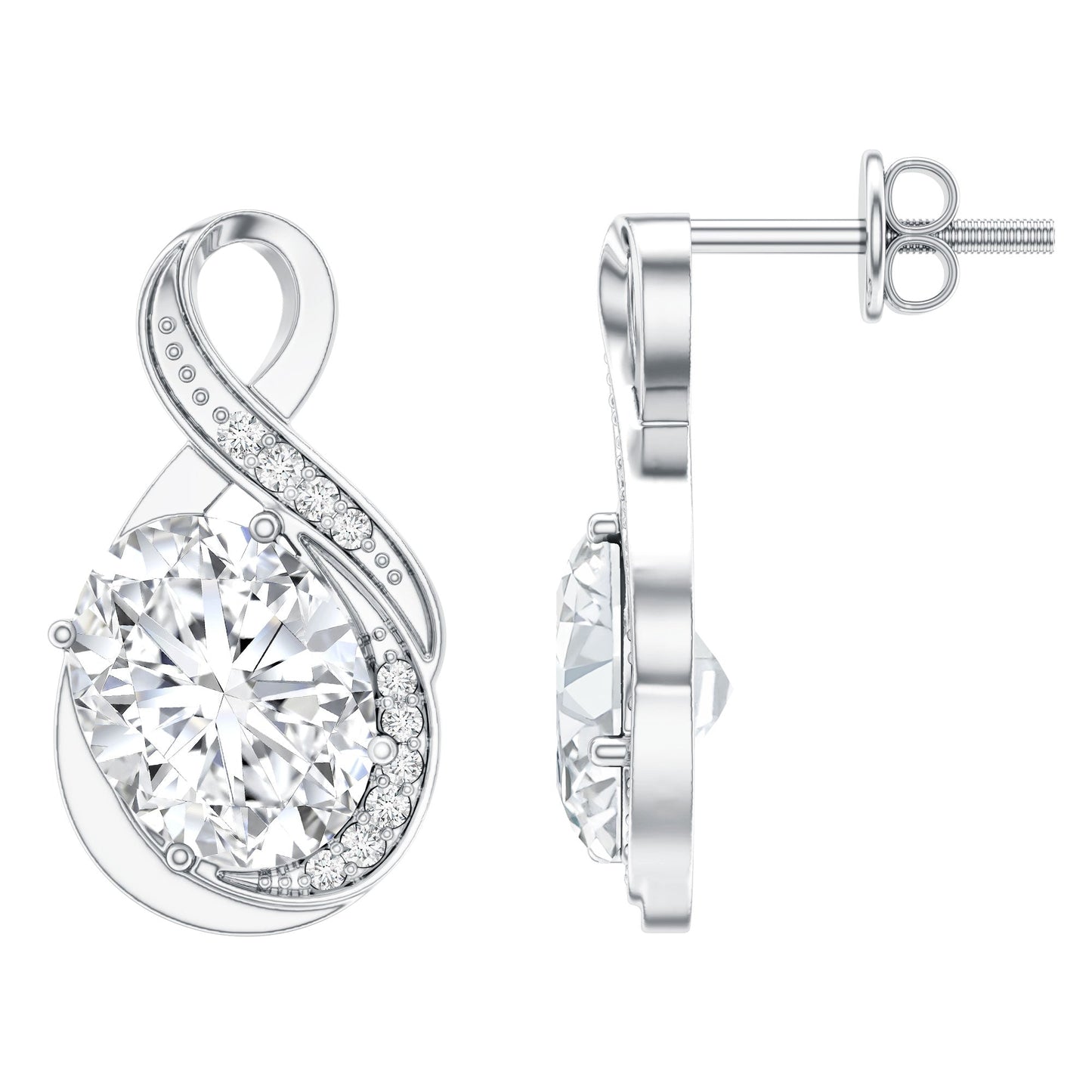 4 Carat Oval Cut Moissanite Infinity Stud Earrings in Silver