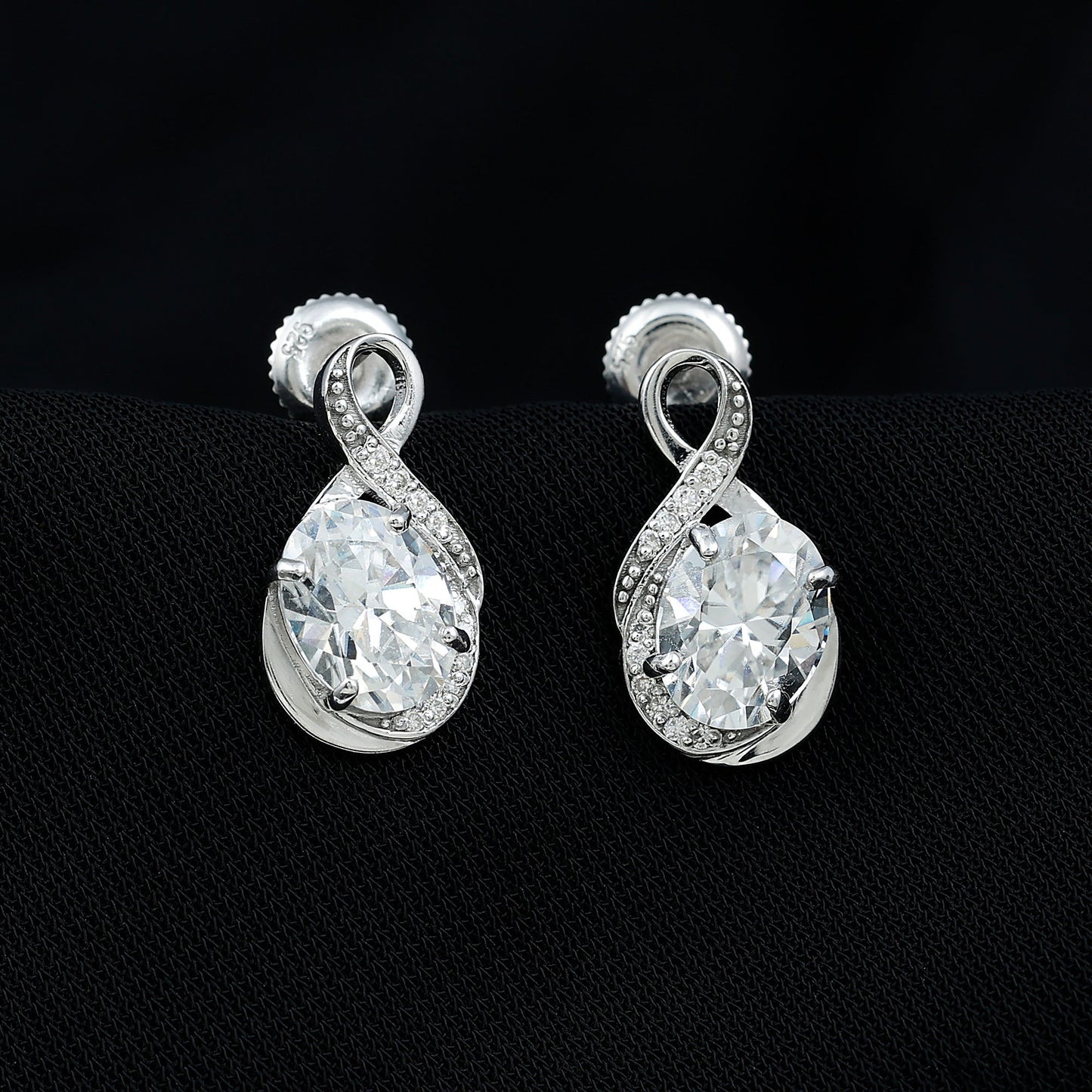 4 Carat Oval Cut Moissanite Infinity Stud Earrings in Silver