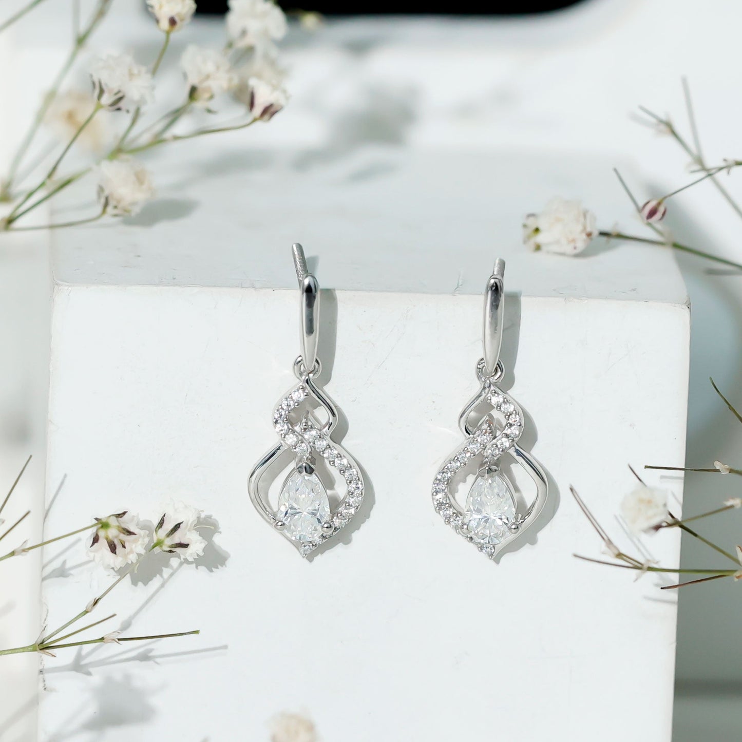 Certified 1 Carat Pear Shaped Moissanite Dangle Earrings for Wedding