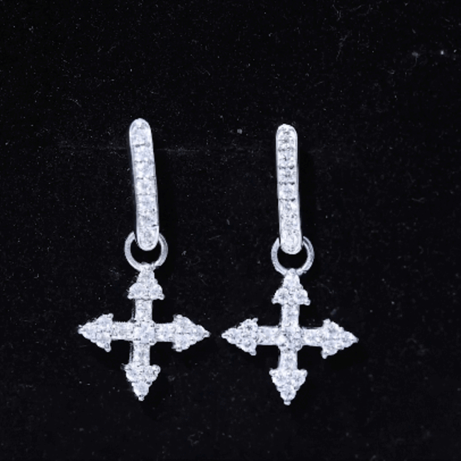Certified Moissanite Cross Drop Earrings in Sterling Silver