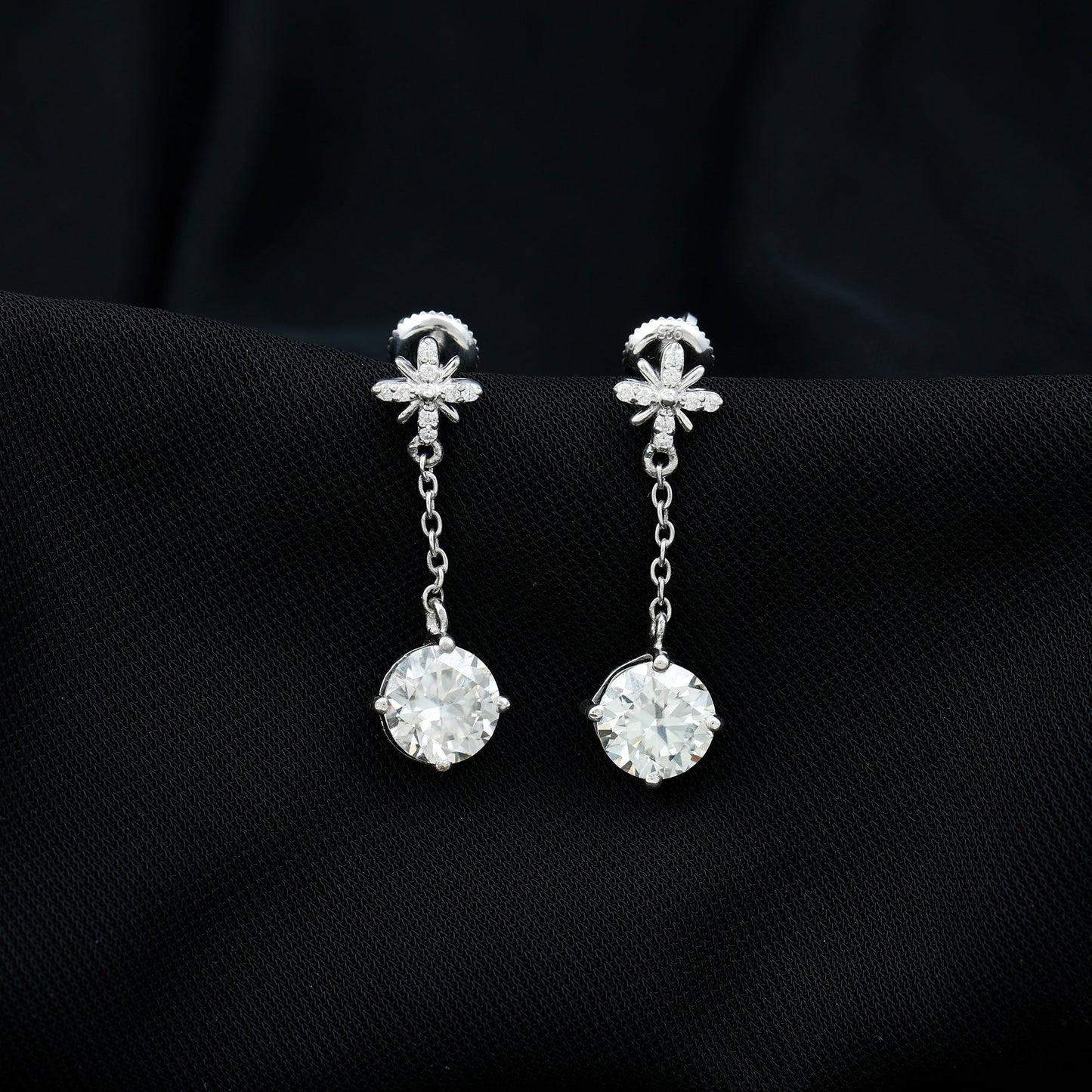 Floral Inspired 4.2 Carat Moissanite Dangling Earrings in Silver