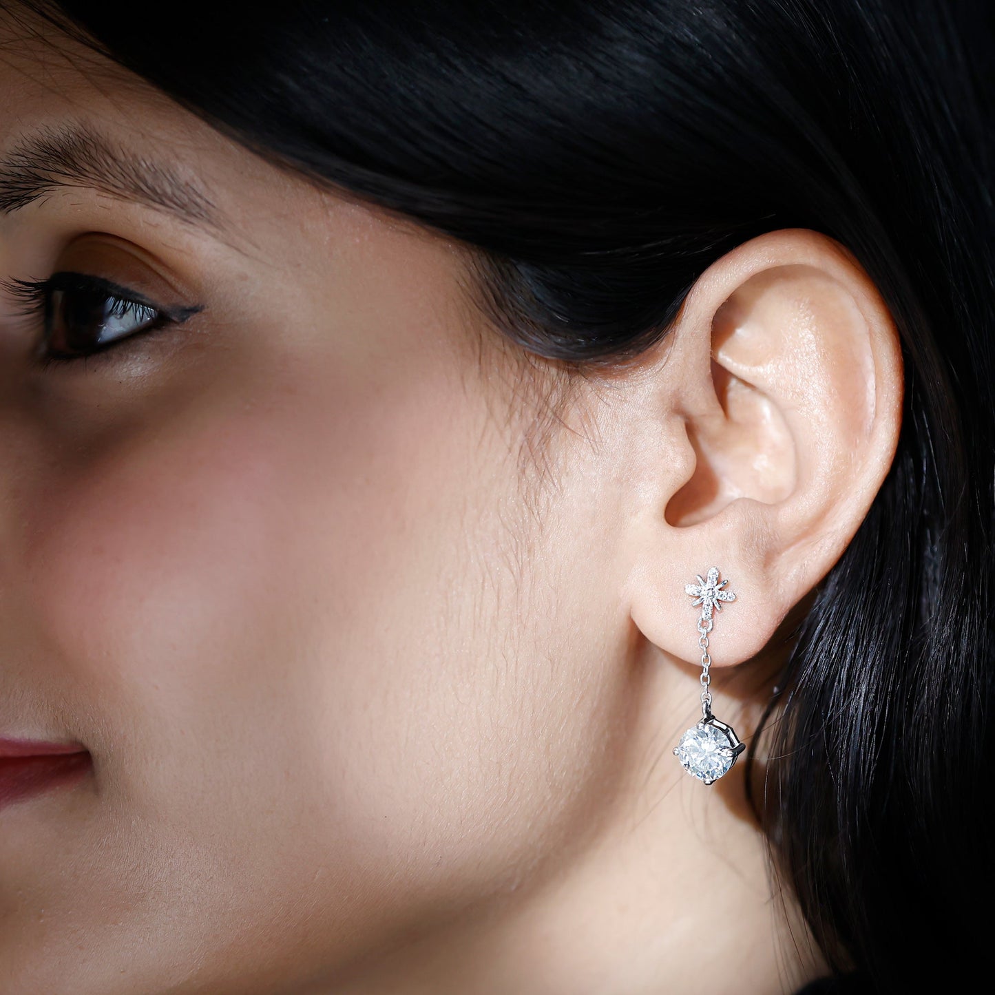 Floral Inspired 4.2 Carat Moissanite Dangling Earrings in Silver
