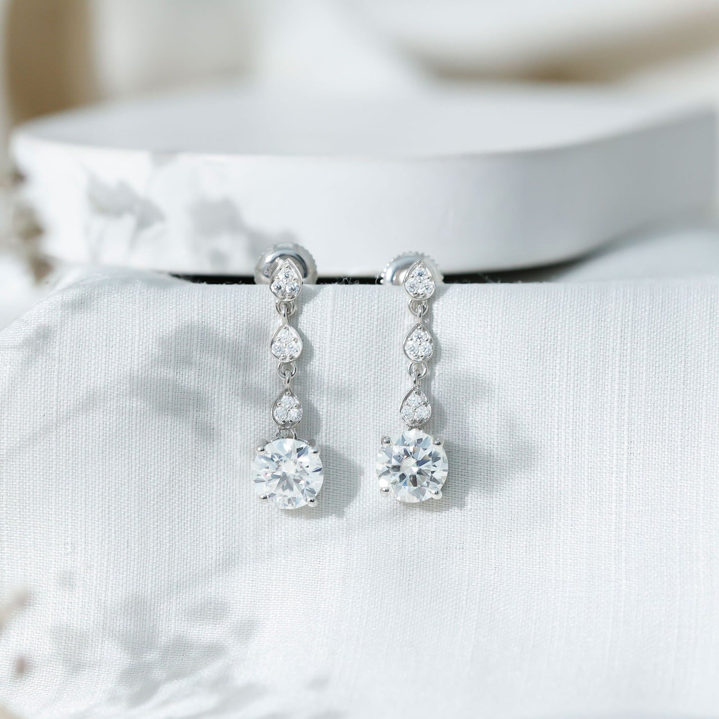 Certified 2.7 Carat Moissanite Dangling Earrings in Silver