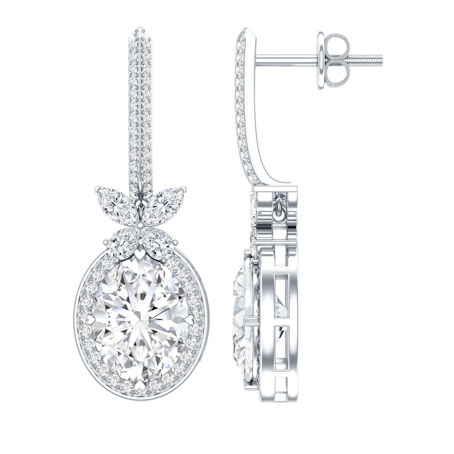 Certified 7X9 MM Oval Moissanite Wedding Drop Earrings with Screw Back