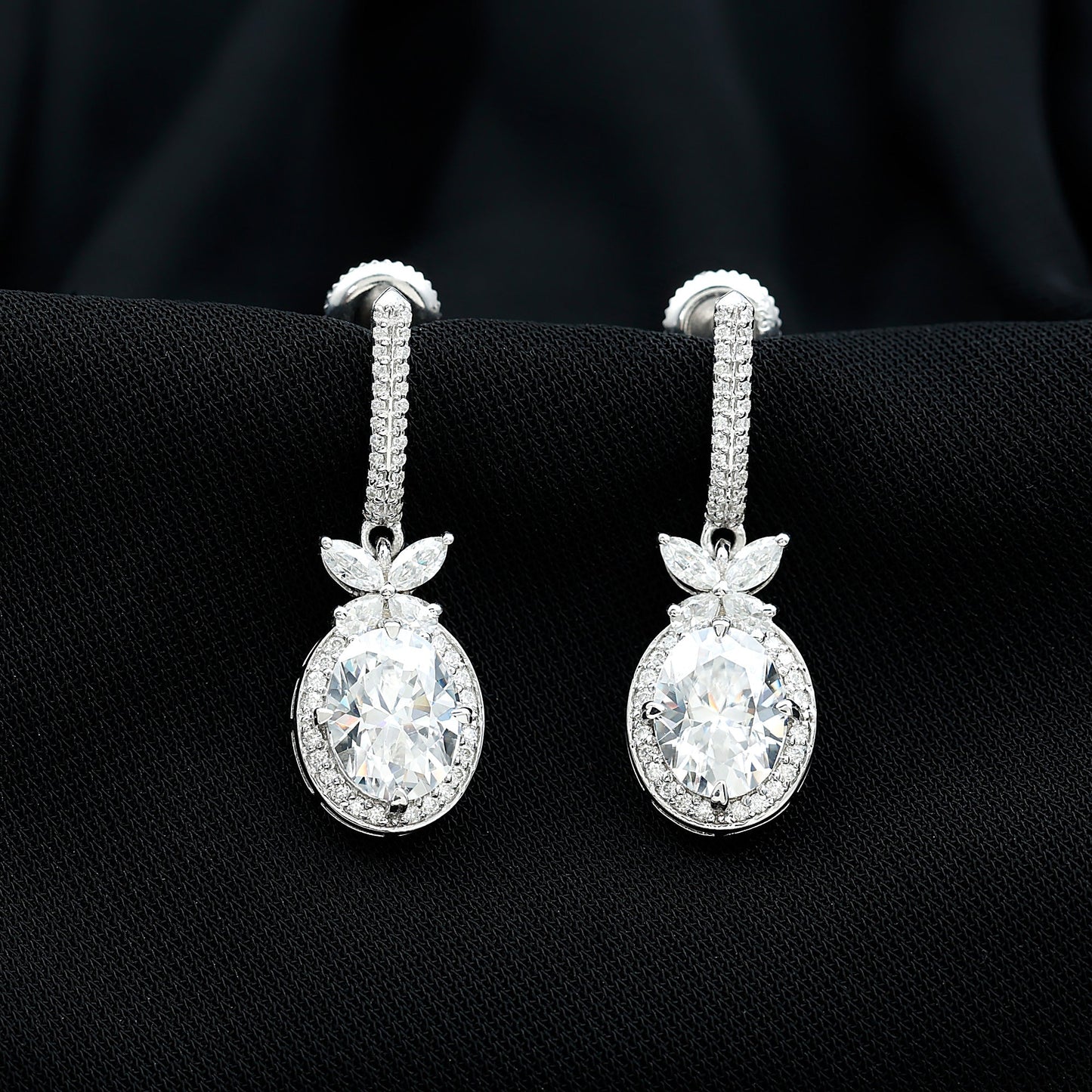Certified 7X9 MM Oval Moissanite Wedding Drop Earrings with Screw Back