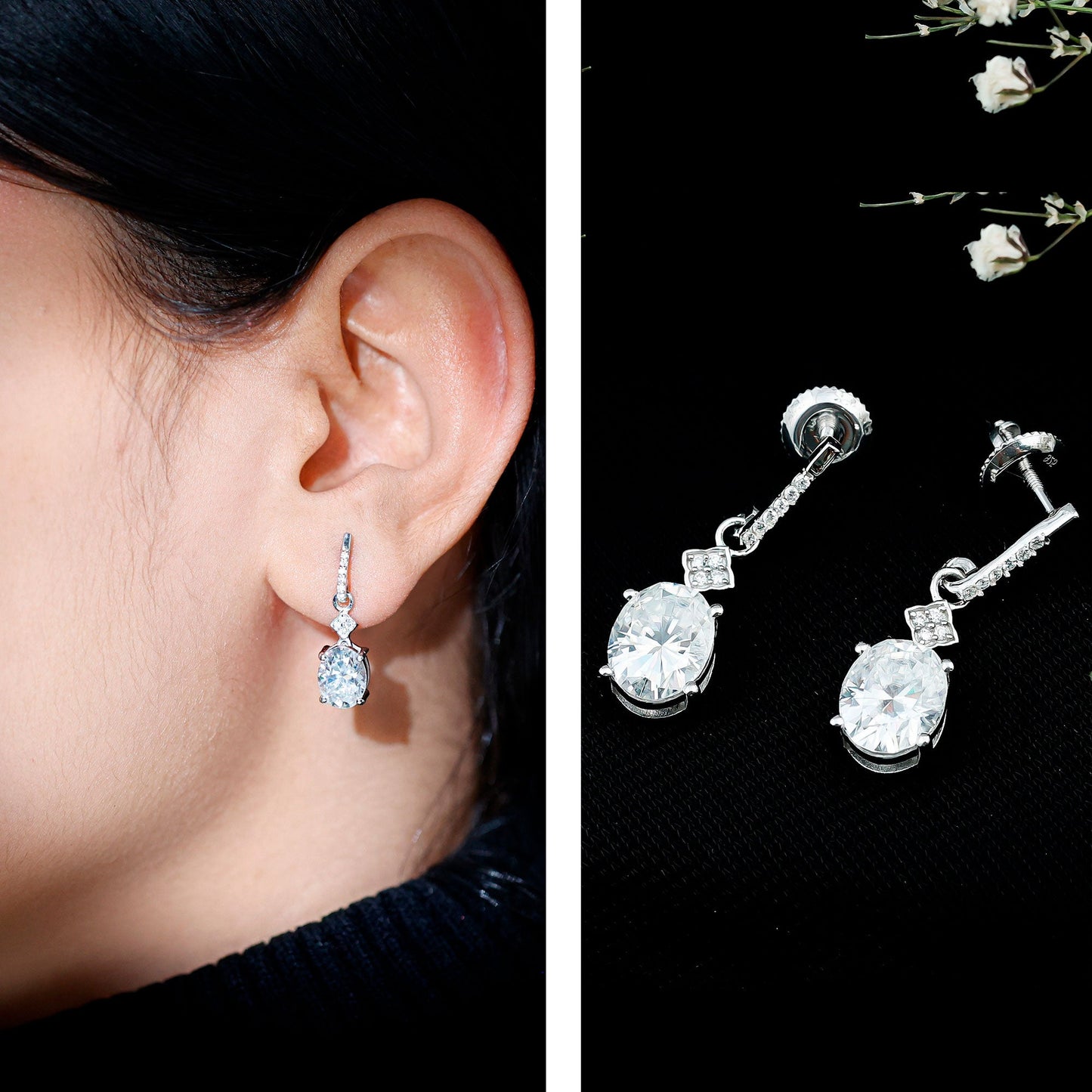Certified Oval Shaped 4 Carat Moissanite Dangle Drop Earrings for Women