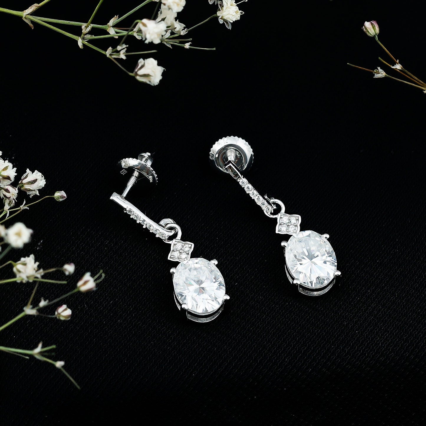 Certified Oval Shaped 4 Carat Moissanite Dangle Drop Earrings for Women