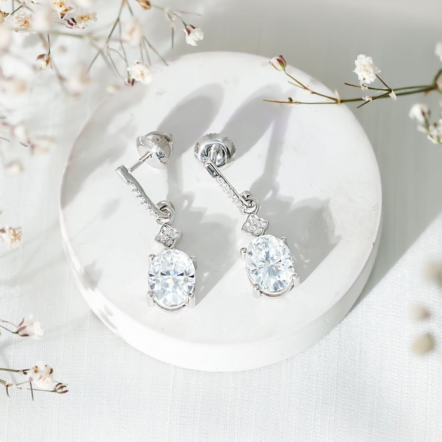Certified Oval Shaped 4 Carat Moissanite Dangle Drop Earrings for Women