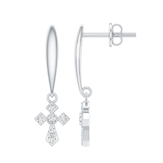 Minimalist Moissanite Cross Drop Earrings in Sterling Silver