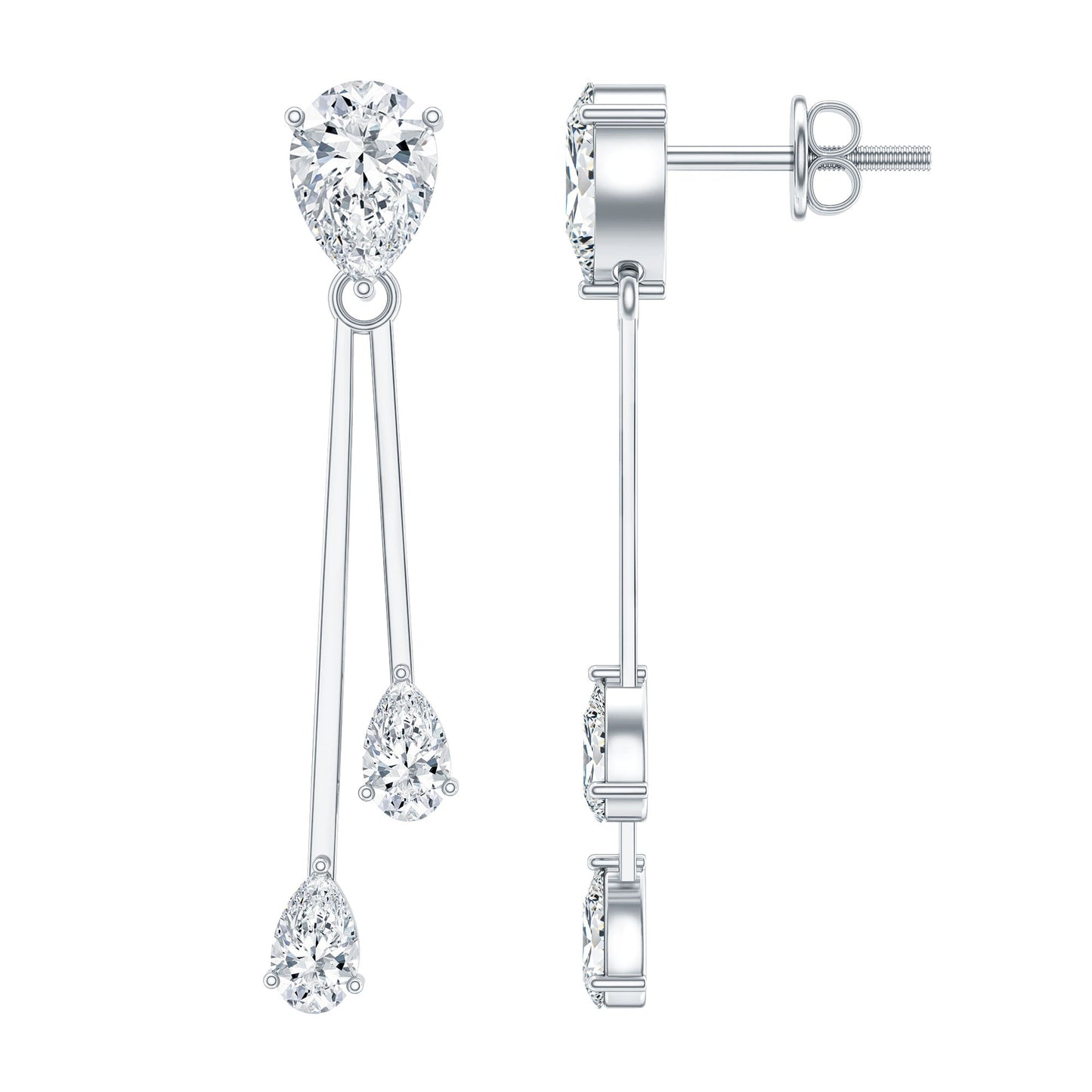 Certified Moissanite Bar Dangle Earrings in Sterling Silver