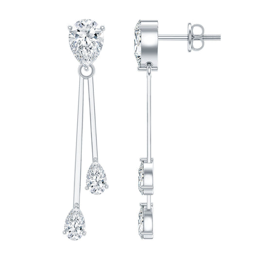 Certified Moissanite Bar Dangle Earrings in Sterling Silver