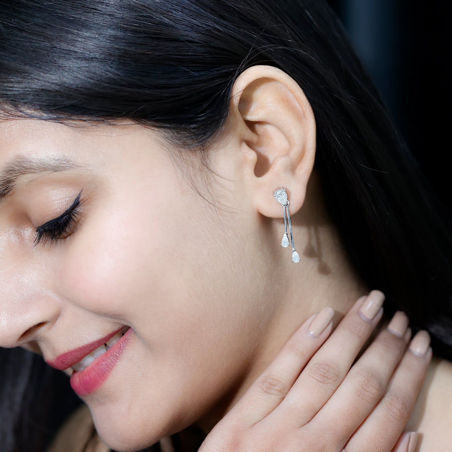 Certified Moissanite Bar Dangle Earrings in Sterling Silver