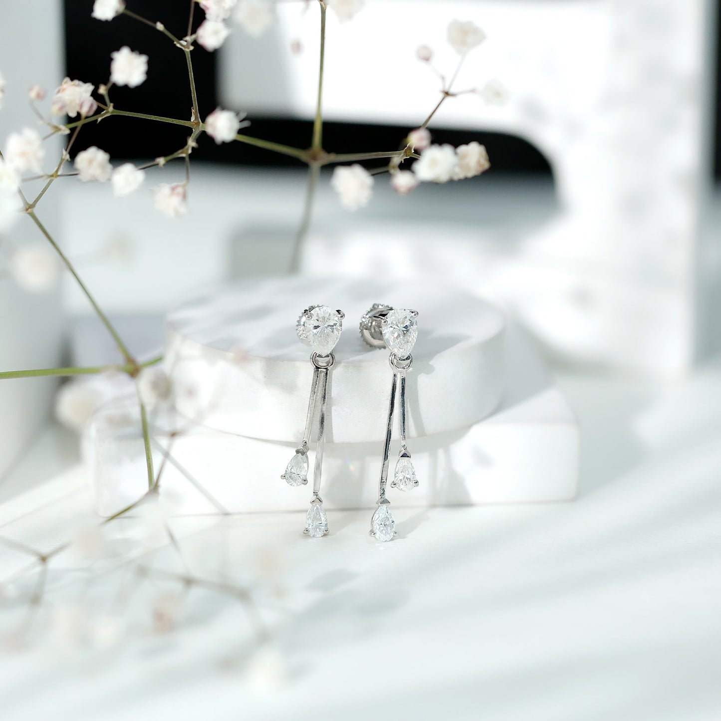 Certified Moissanite Bar Dangle Earrings in Sterling Silver