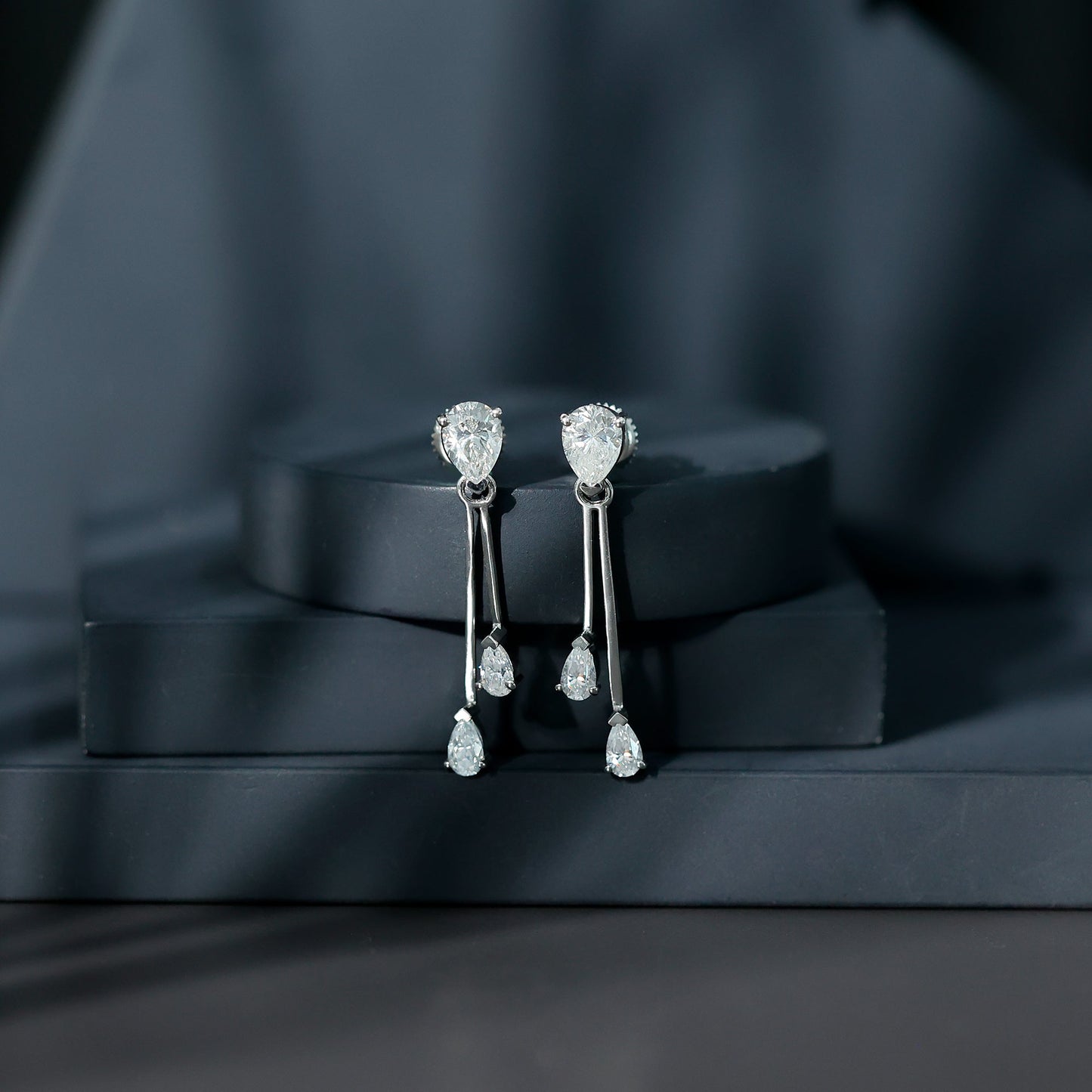 Certified Moissanite Bar Dangle Earrings in Sterling Silver