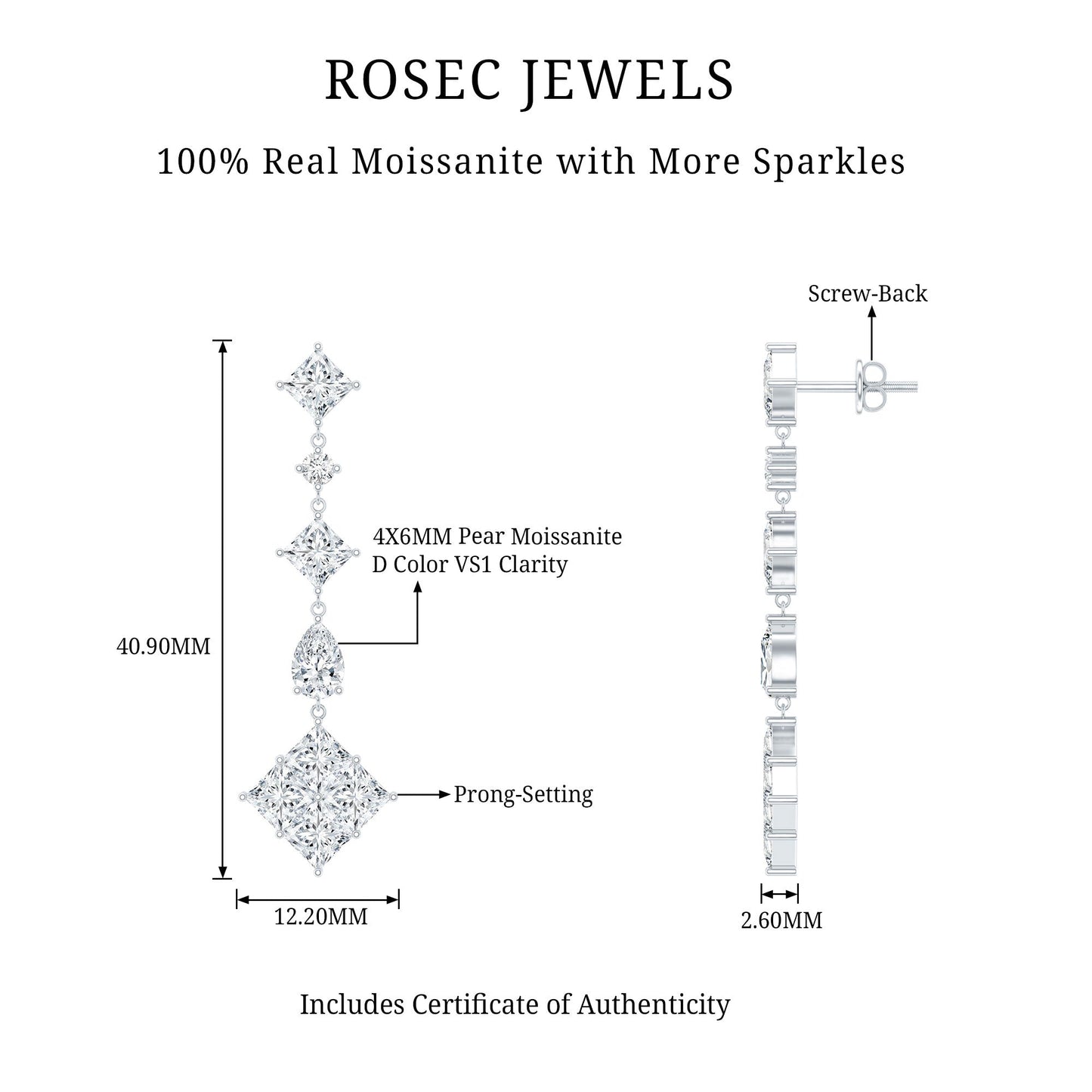 Certified Moissanite Wedding Dangle Earrings for Women