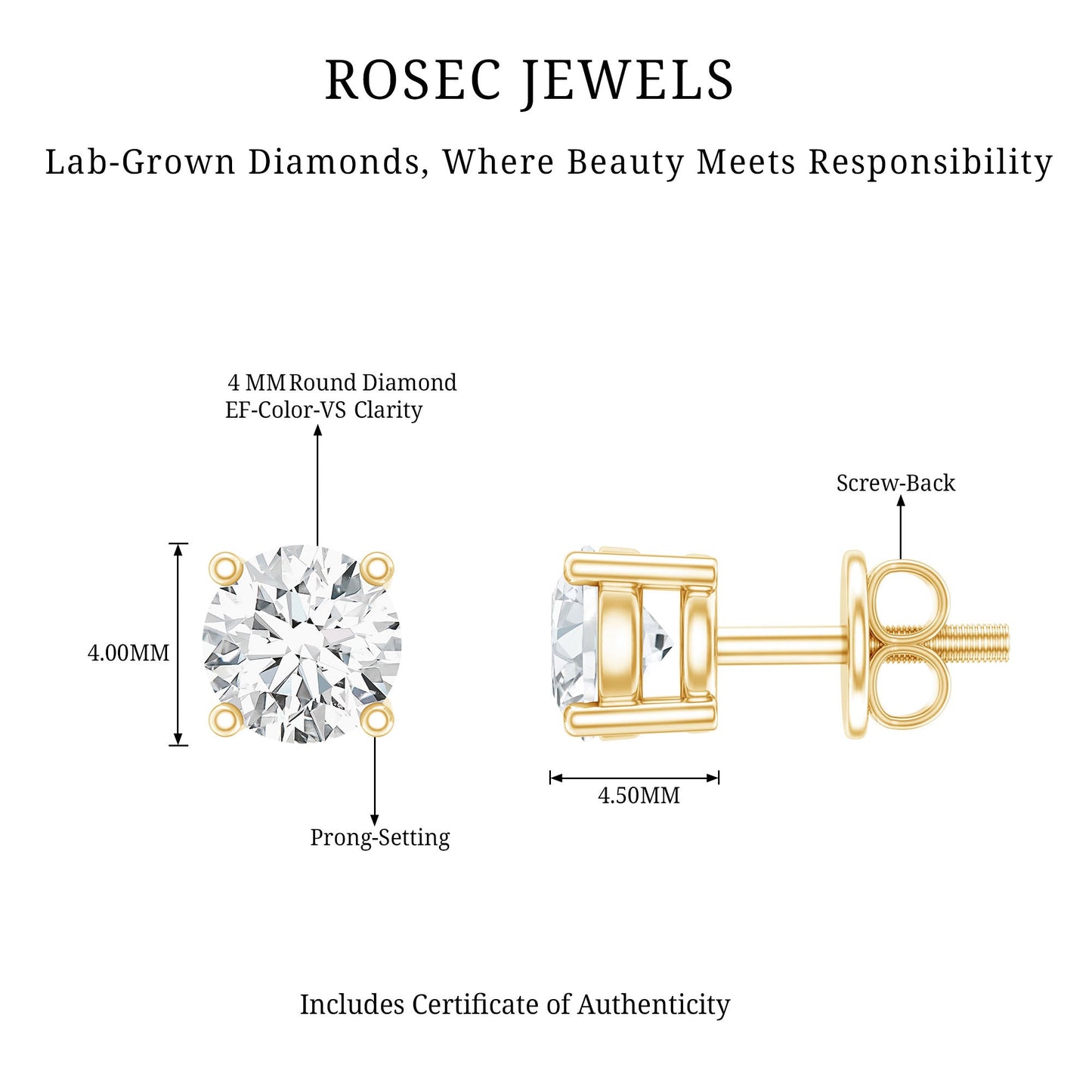Brilliant Cut Diamond Stud Earrings in Prong Setting