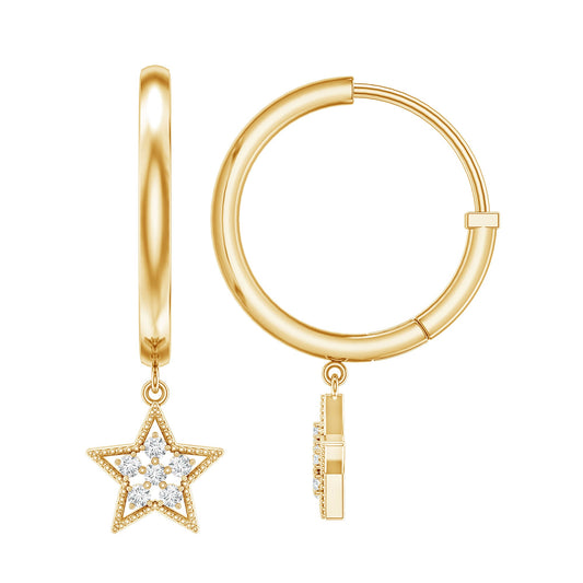 Diamond Star Drop Hoop Earrings
