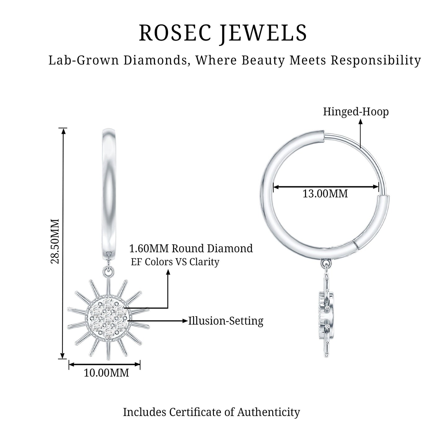 Certified Diamond Sunburst Hoop Earrings